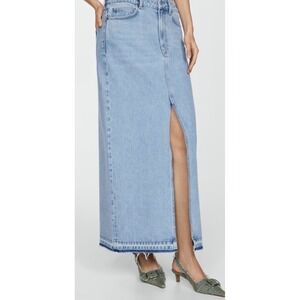 Mango MNG Light Wash Denim Maxi Skirt Front Slit Blue XL